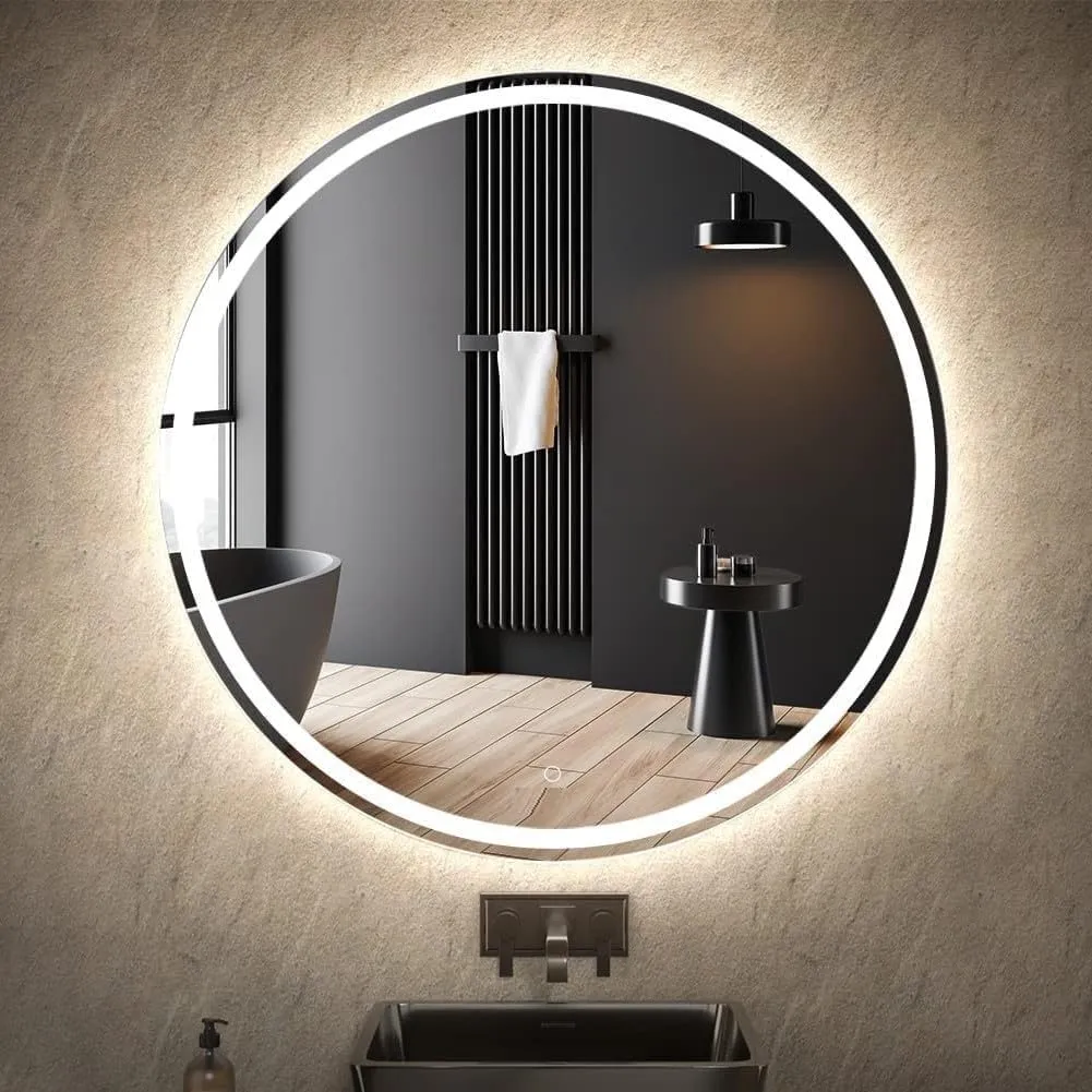 MORADABAD INTERNATIONAL Round Wall Mounting Led Mirror with Bathroom,Light Mirror for Wash Besin,Size 24X24 inch|Mirror with Light 3 Tone (Cool White, Natural White, Warm White)