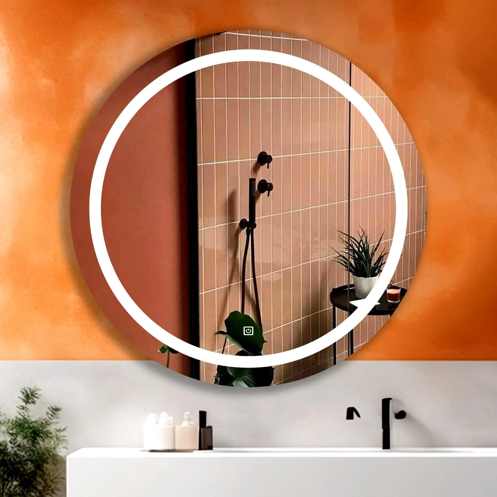 NEVEX Round Wall Mounting Led Mirror with Bathroom,Light Mirror for Wash Besin,Size 24X24 inch|Mirror with Light 3 Tone (Cool White, Natural White, Warm White).