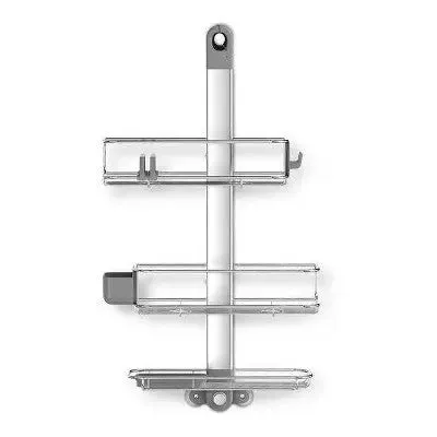 New - simplehuman Adjustable Shower Caddy Large Plus Stainless Steel/Anodized Aluminum