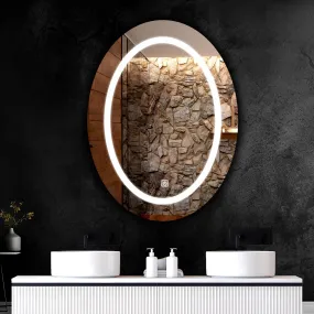 Oval LED Bathroom Mirror with 3 Lighting Options (Warm, White, Natural White), Stylish Illumination for Your Wash Basin Bathroom Bedroom Living Room House Home Oval Mirror (Design 1)