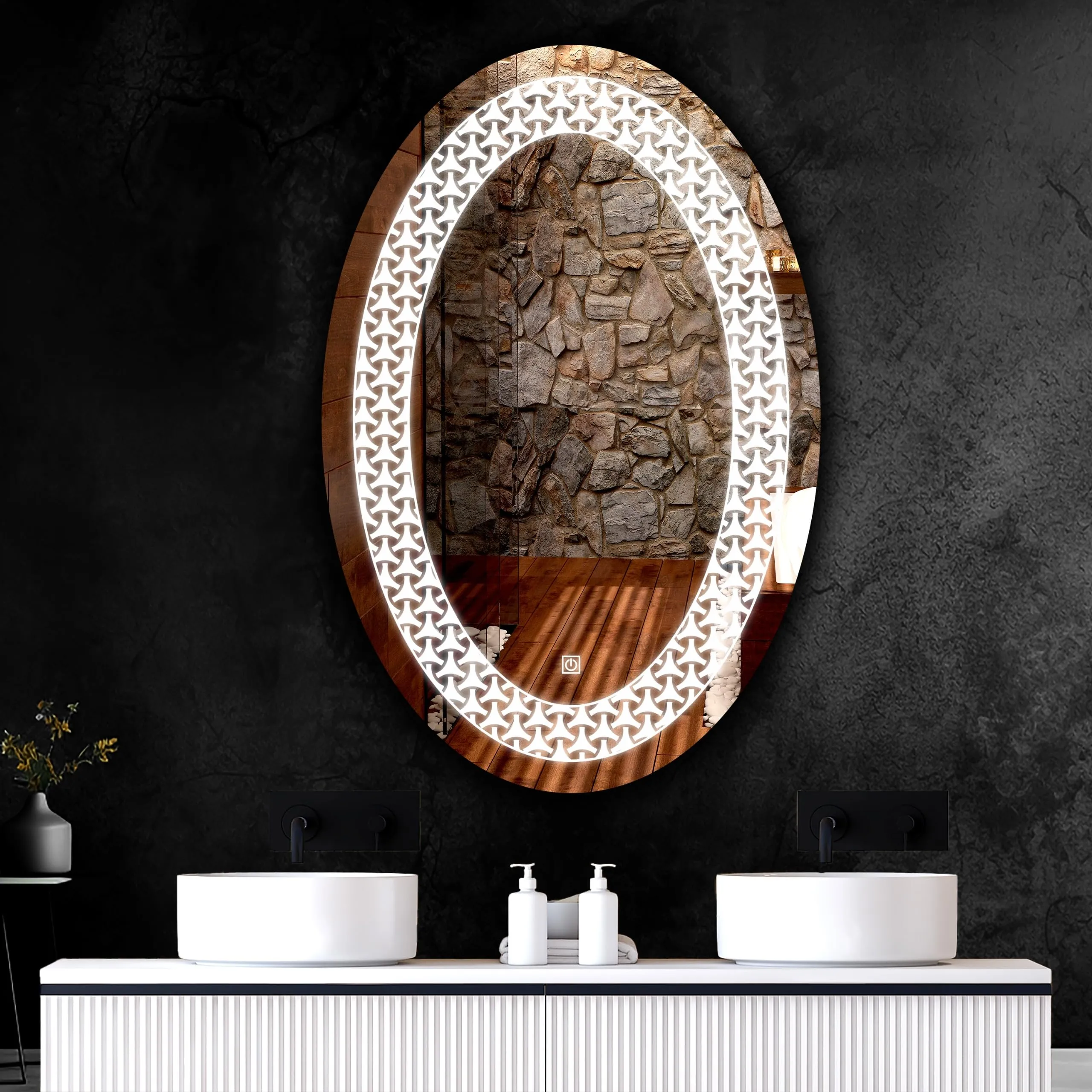 Oval LED Bathroom Mirror with 3 Lighting Options (Warm, White, Natural White) - Stylish Illumination for Your Wash Basin(18 X24 INCH)