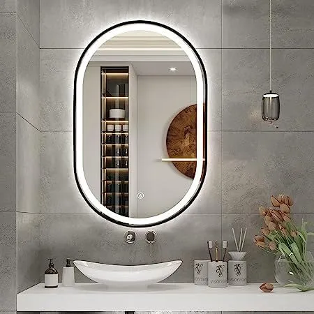 PLAZZIO Capsule LED Bathroom Oval Mirror for Wash Besin with Smart Touch Sensor and 3 Light Mode (Warm, White, Natural White) (18x24 Inch)