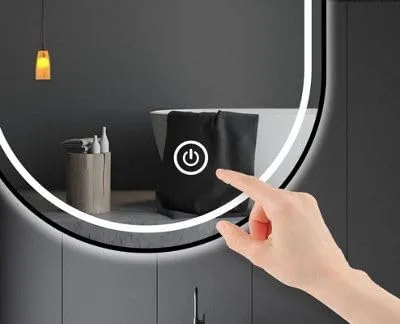 PLAZZIO Capsule LED Bathroom Oval Mirror for Wash Besin with Smart Touch Sensor and 3 Light Mode (Warm, White, Natural White) (18x24 Inch)