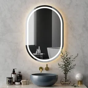 PLAZZIO Capsule LED Bathroom Oval Mirror for Wash Besin with Smart Touch Sensor and 3 Light Mode (Warm, White, Natural White) (18x24 Inch)