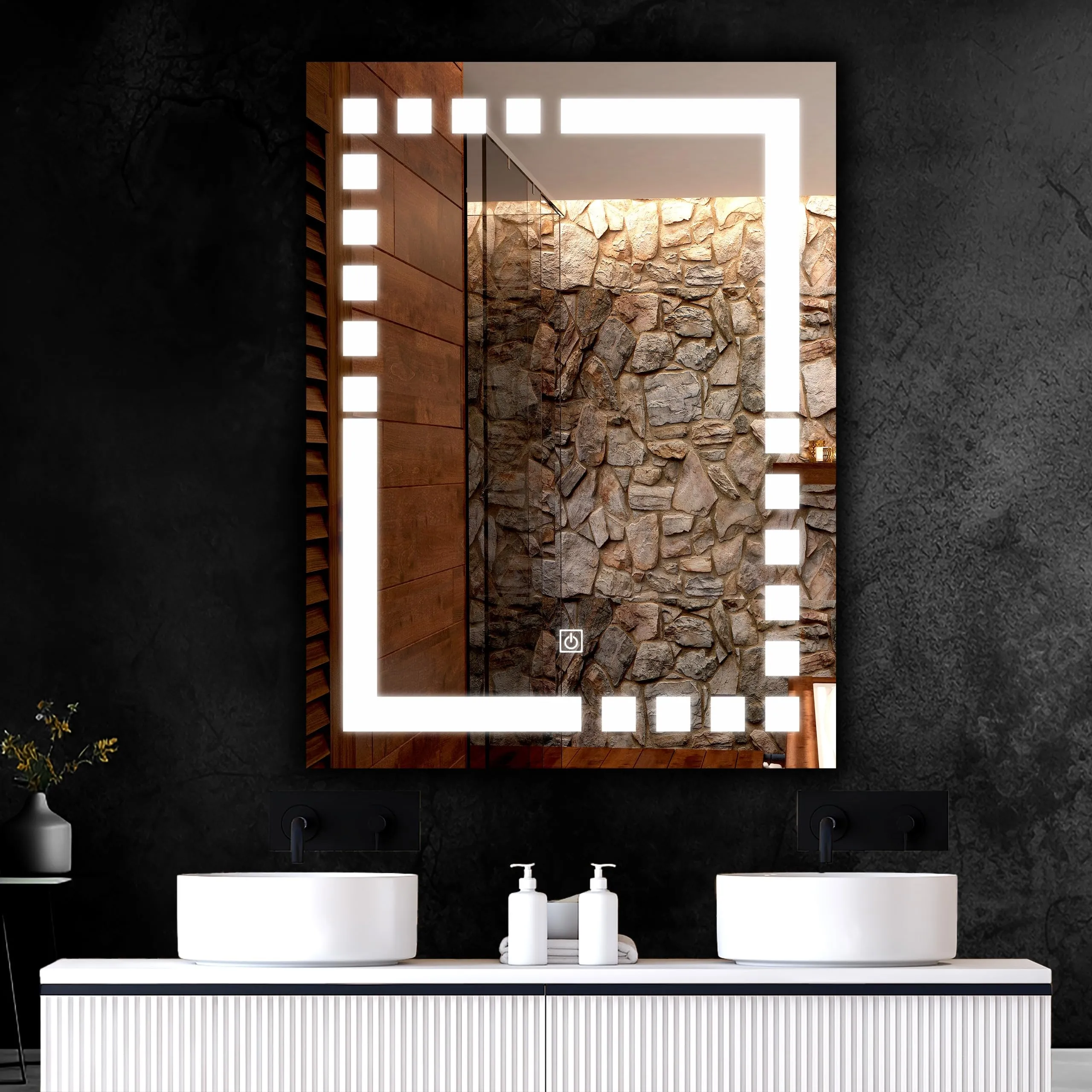 Rectengale LED Bathroom Mirror with 3 Lighting Options (Warm, White, Natural White) - Stylish Illumination for Your Wash Basin(18 X24 INCH)