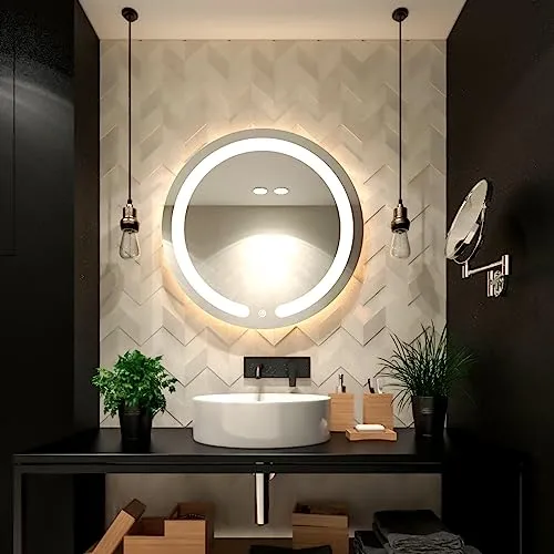 Round Wall Mounting Led Mirror with Bathroom,Light Mirror for Wash Besin,Size 24X24 inch|Mirror with Light 3 Tone (Cool White, Natural White, Warm White).