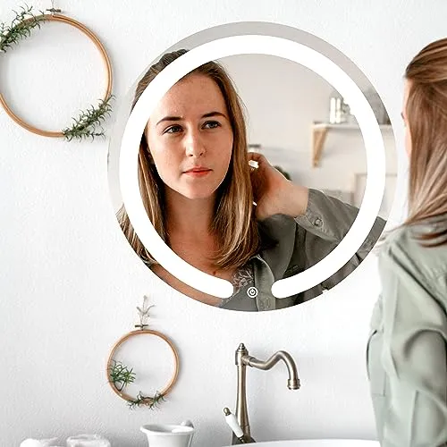 Round Wall Mounting Led Mirror with Bathroom,Light Mirror for Wash Besin,Size 24X24 inch|Mirror with Light 3 Tone (Cool White, Natural White, Warm White).