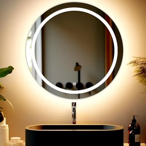 Round Wall Mounting Led Mirror with Bathroom,Light Mirror for Wash Besin,Size 24X24 inch|Mirror with Light 3 Tone (Cool White, Natural White, Warm White)