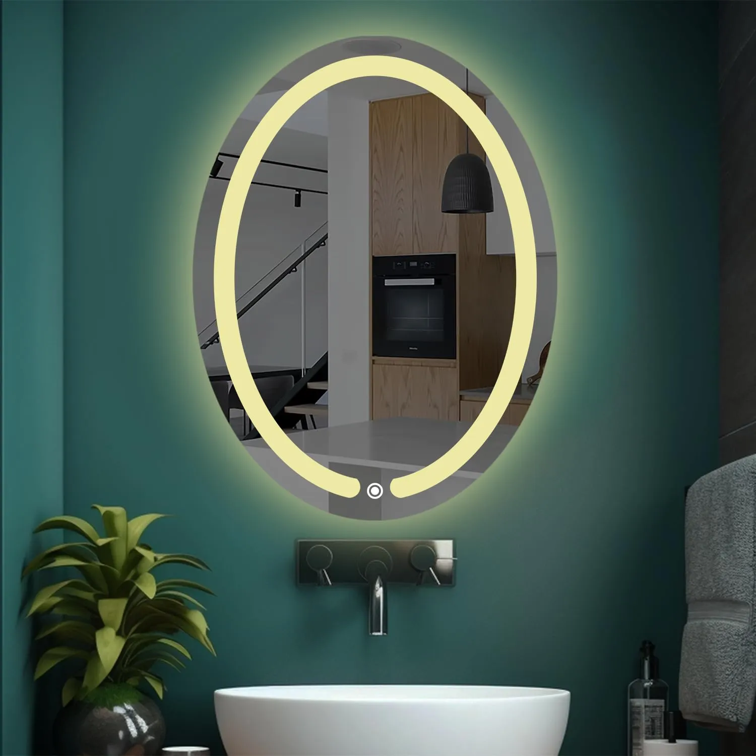 Sunsyze Led Mirror 24"/18" Oval Touch Sensor Mirror for makup and Grooming Bathroom wash Basin Vanity Lighted Mirror Backlit (3in1 Oval, Wall Mount, Unframed)