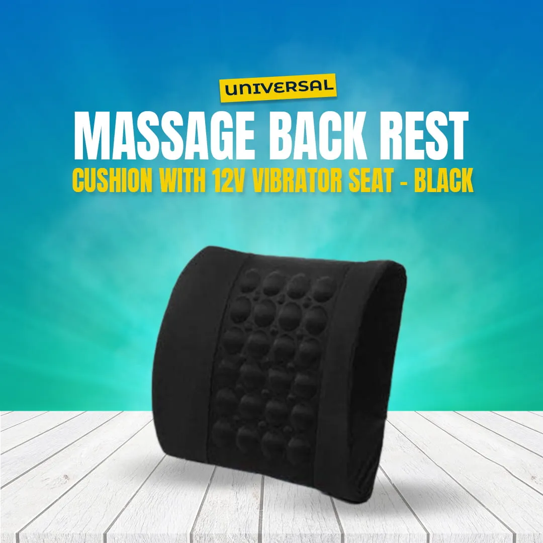 Universal Massage Back Rest Cushion With 12V Vibrator Seat - Black