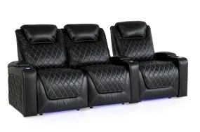 Valencia Oslo XL Leather Home Theater Seating Heavy Duty Row of 3 Loveseat Left, Midnight Black