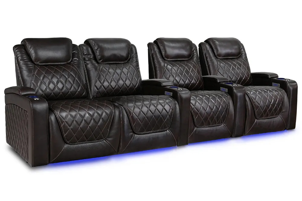 Valencia Oslo XL Leather Home Theater Seating Heavy Duty Row of 4 Loveseat Left, Dark Chocolate