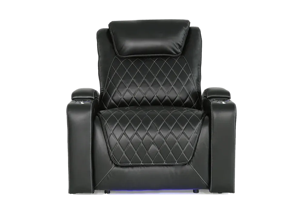 Valencia Oslo XL Leather Home Theater Seating Row of 3 Loveseat Left, Midnight Black