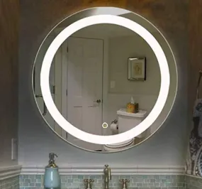 VENETIAN IMAGE Wall Mounted Round LED Mirror Saint Gobain Glass for Bathroom Vanity Home Décor | Warm White 3000K Led Lights with Sensor Dimmer |30 inches Dia