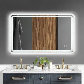 White Framed LED Bathroom Mirror with Lights, Dual Front& Back Lights, Defogging