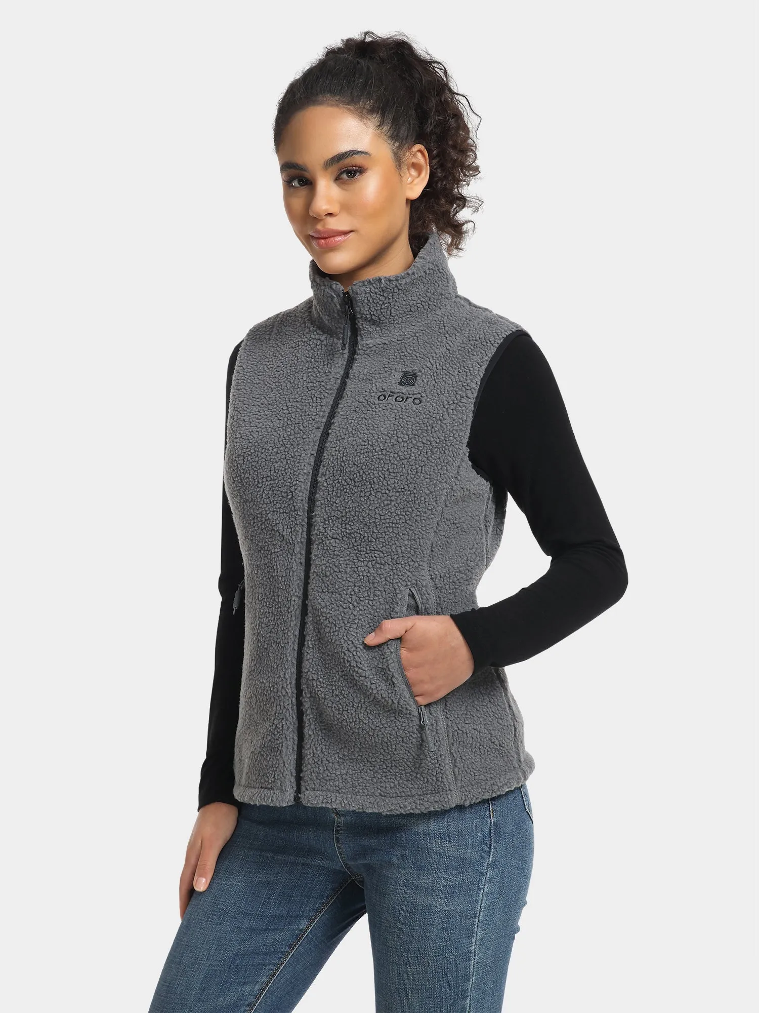 Women's Heated Recycled Fleece Vest - White/Gray