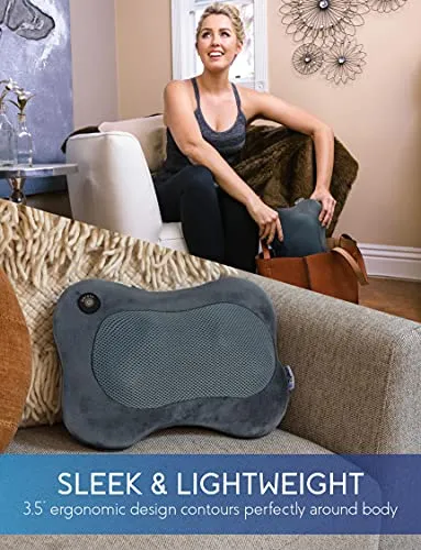 Zyllion Shiatsu Neck Back Massager with Heat - 3D Deep Tissue Kneading Back Massage Pillow for Upper Lower Back, Neck, Shoulder, Legs, Feet, Chair & Car (NOT Cordless) - Slate Velvet (ZMA-13-SLV)