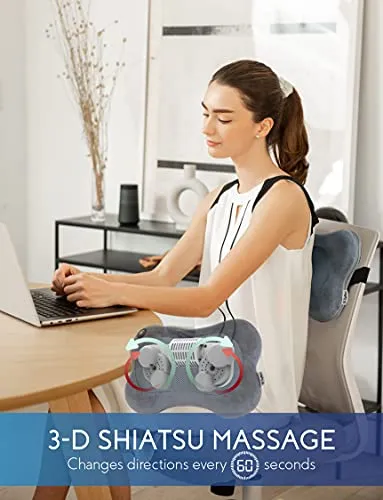 Zyllion Shiatsu Neck Back Massager with Heat - 3D Deep Tissue Kneading Back Massage Pillow for Upper Lower Back, Neck, Shoulder, Legs, Feet, Chair & Car (NOT Cordless) - Slate Velvet (ZMA-13-SLV)