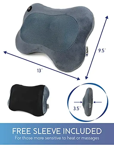 Zyllion Shiatsu Neck Back Massager with Heat - 3D Deep Tissue Kneading Back Massage Pillow for Upper Lower Back, Neck, Shoulder, Legs, Feet, Chair & Car (NOT Cordless) - Slate Velvet (ZMA-13-SLV)